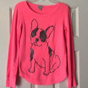 Long Sleeve Fluorescent Pink Waffle Tee with Dog
